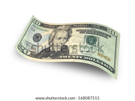 Twenty dollar banknote isolated on white background