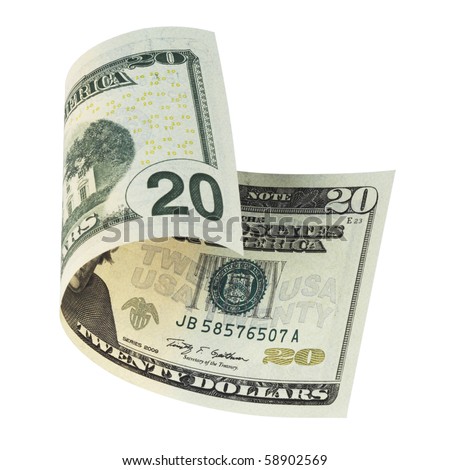 twenty dollar banknote,isolated on white with clipping path.