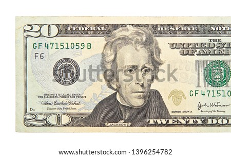 Twenty Dollars isolated on white background