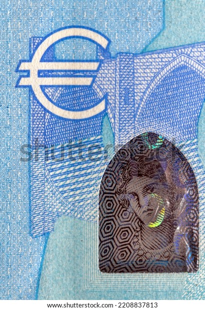 Twenty euro banknotes, close-up of the 20 euro\
banknote of the European\
Union