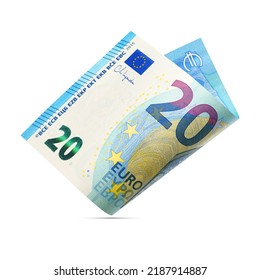 Twenty euro bill banknote isolated on white background.