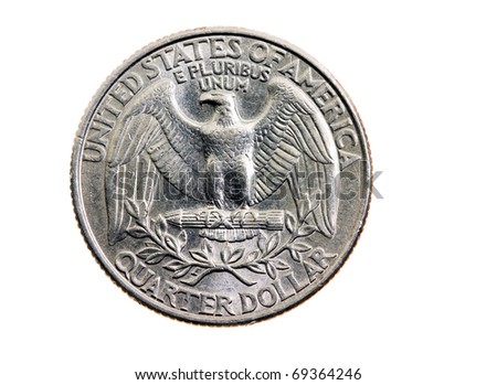 Twenty five American cents on a white background