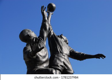 Twickenham, London / UK - July 2020: The Bronze Sculpture 'Line-out' By Gerald Laing, At Twickenham Stadium, London UK