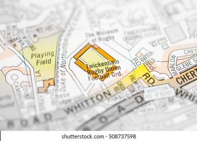 Twickenham Rugby Union Football Ground. London, UK Map.