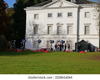 Twickenham,London,Uk,November,19,2017,Film Crew Outside Marble Hill House In Twickenham,filming For A ITV Production Of Vanity Fair.