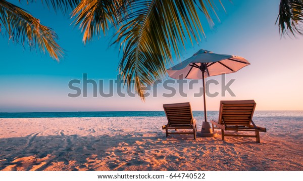 トワイライトビーチ 背景または壁紙用の田園風景の熱帯のビーチ風景