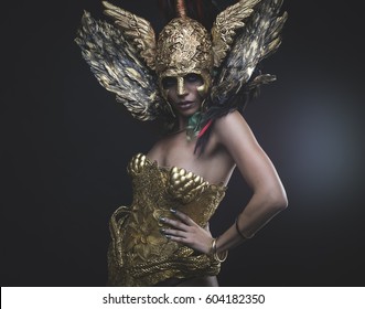 Twilight, Latin Woman With Green Hair And Gold Tiara, Wears A Handmade Warrior Armor