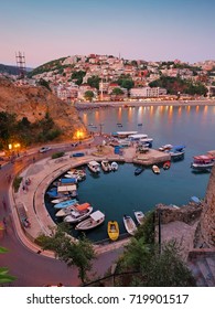 twilight on lighting Ulcinj town and marina, Montenegro
