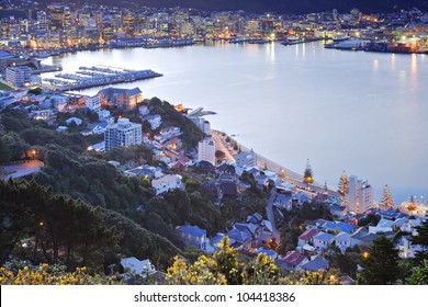 Twilight Over Wellington Harbour, New Zealand.