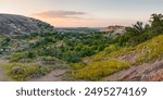 Twilight Panorama of Enchanted Rock Landscape from Turkey Peak - Fredericksburg Texas Hill Country