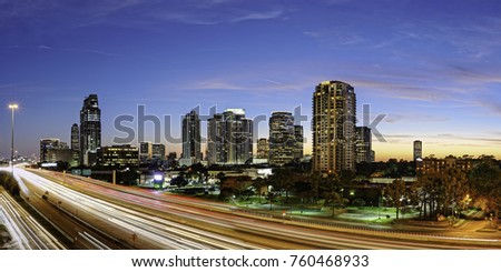 Twilight Panorama of Uptown Houston and I-610  Harris County Texas