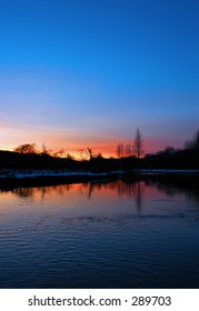 Twilight At The River Teith In Calender, Scotland