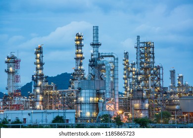 Twilight Scene Of Oil Refinery Plant Of Petrochemistry Industry In Twilight Time