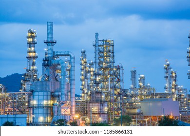 Twilight Scene Of Oil Refinery Plant Of Petrochemistry Industry In Twilight Time