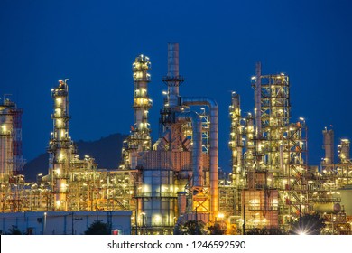 Twilight Scene Of Oil Refinery Plant Of Petrochemistry Industry In Twilight Time