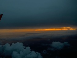 Twilight In The Sky Of Makassar City From A Height Of 10 Thousand Feet Above The Sea In A Plane