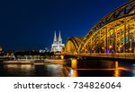 Twilight sky over Cologne Cathedral and Hohenzollern Bridge,Colonge,Germany