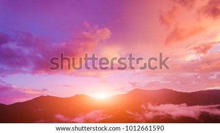 Twilight sky in purple over the mountain