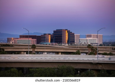 Twilight Skyline View Of Downtown Irvine, California, USA.