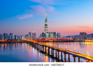 Twilight Sunset At Han River Seoul Korea