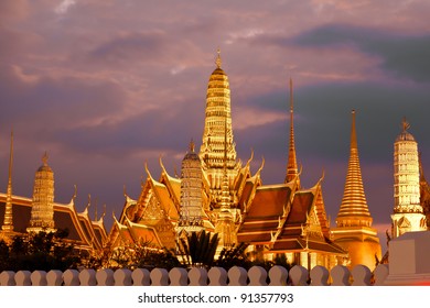 Twilight, Thai Temple In Grand Palace, Bangkok, Thailand