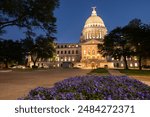 Twilight view of the historic State Capitol building of Jackson, Mississippi, USA.