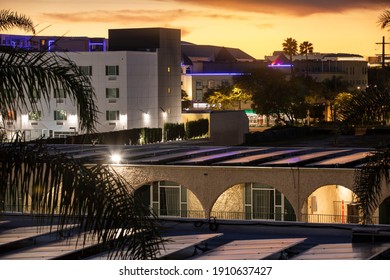 Twilight View Of The Skyline Of Downtown Anaheim, California, USA.