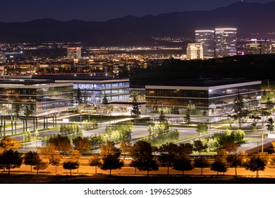 Twilight View Of The Skyline Of Downtown Irvine, California, USA.