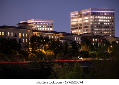 Twilight View Of The Skyline Of Downtown Irvine, California, USA.