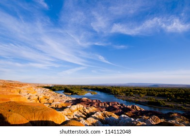 Twilight Of Wu Cai Tan In Xin Jiang China ,wonderful Of Landscape And Lake