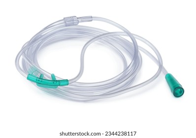 Twin bore nasal oxygen breathing cannula isolated on white