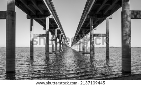 Twin bridges across Lake Waco in Texas