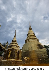 Twin Chedi With Glittering Gold, Lanna Art As A Place Of Worship For The Year Of The Birthday