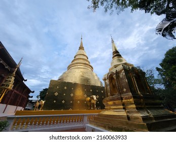 Twin Chedi With Glittering Gold, Lanna Art As A Place Of Worship For The Year Of The Birthday