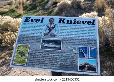 Twin Falls, Idaho: October 29, 2021: Evel Knievel Marker At Snake River Canyon In The State Of Idaho. Evel Knievel Was Born In 1938.