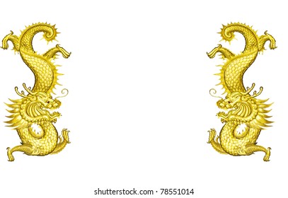 Twin Golden Dragon Isolate On White Stock Photo 78551014 