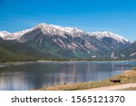 Twin Lake and snow capped Mountains. View from the highway of Twin lakes and Mount Elbert in background