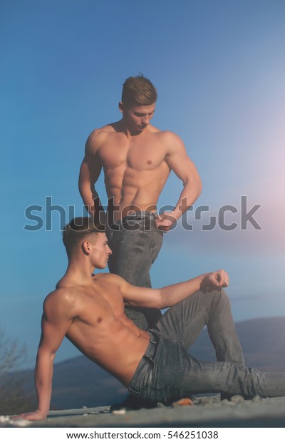 Twin Men Bodybuilders Jeans Handsome Young Stock Image Download Now Images, Photos, Reviews