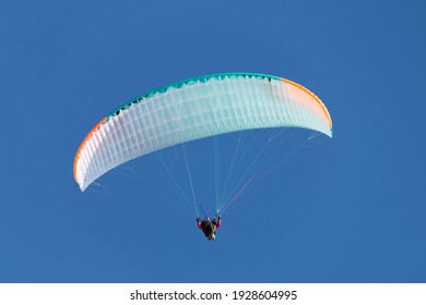 Twin paraglider. Paragliding against the blue sky.