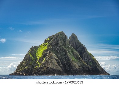 Twin Peaks Of Skellig Michael Island With St. Fionans Monastery On Top. Star Wars Film Location, UNESCO World Heritage, Ring Of Kerry, Ireland