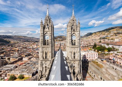 Twin steeples of the Basilica del Voto Nacional, Quito, Ecuador