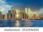 twin towers in New York in sunset light