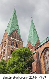 The Twin Towers Of St. Mary's Church In Lubeck, The Mother Church Of Brick Gothic