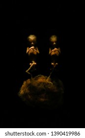 The Twins. Dark Creepy Unborn Twins As If Inside The Mothers Womb. 