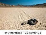 The "twins" at Racetrack Playa at Death Valley - close-up shot of the moving rocks