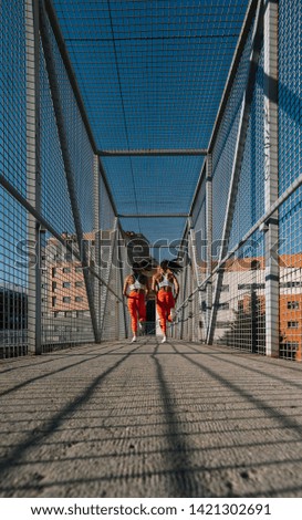 Image, Stock Photo 2 women walking in the evening light