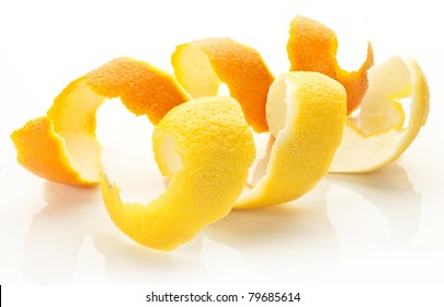 Twist Of Citrus Peel On A White Background.