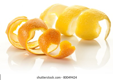 Twist Of Citrus Peel On A White Background.