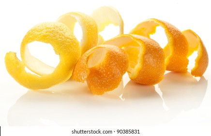 Twist Of Citrus Peel On A White Background.