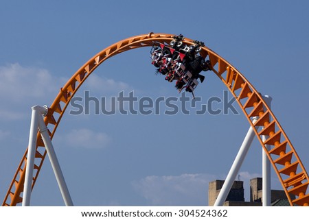 Twist and turns of a modern steel roller coaster.